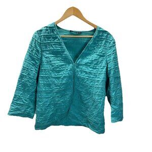 Lafayette 148 Linen Blend Turquoise Blazer Cardigan Size 14 topper jacket‎